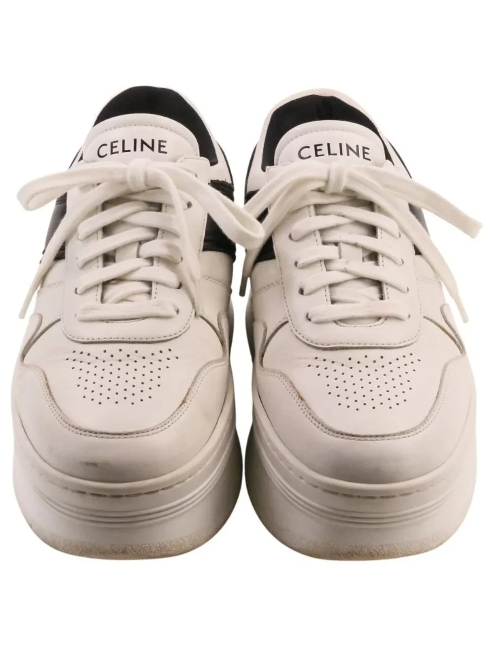 Celine Block Leather Sneakers Platform Thick Sole White Black